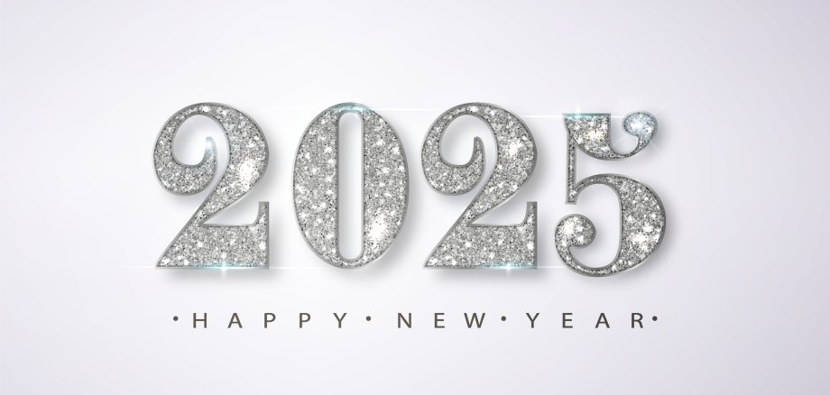 Happy New Year 2025 Greeting Card with Silver Numbers. Merry Christmas Flyer or Poster Design.